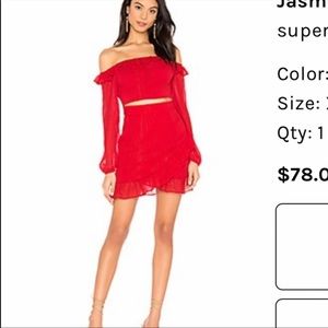 Superdown red two piece skirt set.